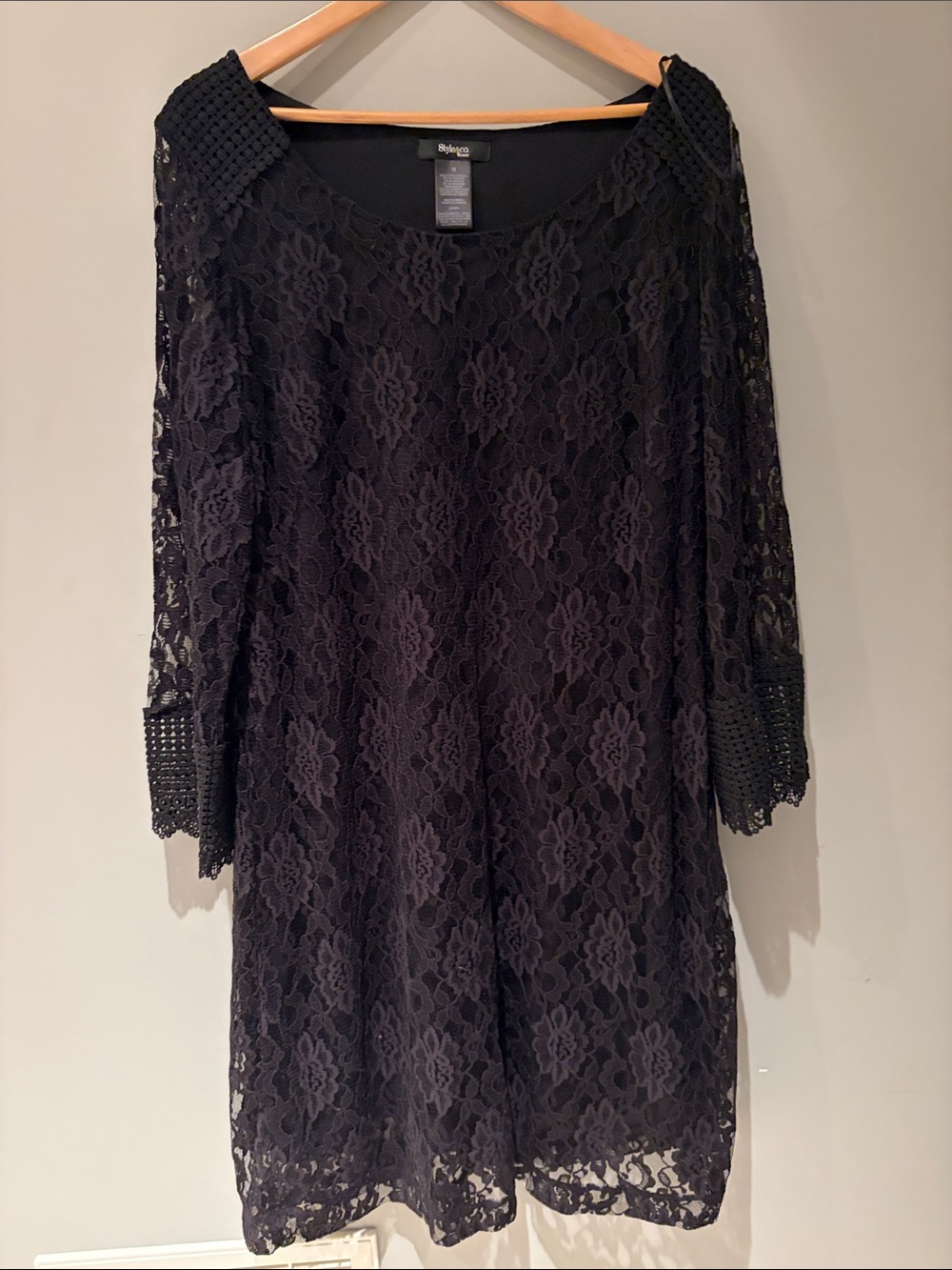 Style & Co. Black Floral Lace Long Sleeve Dress